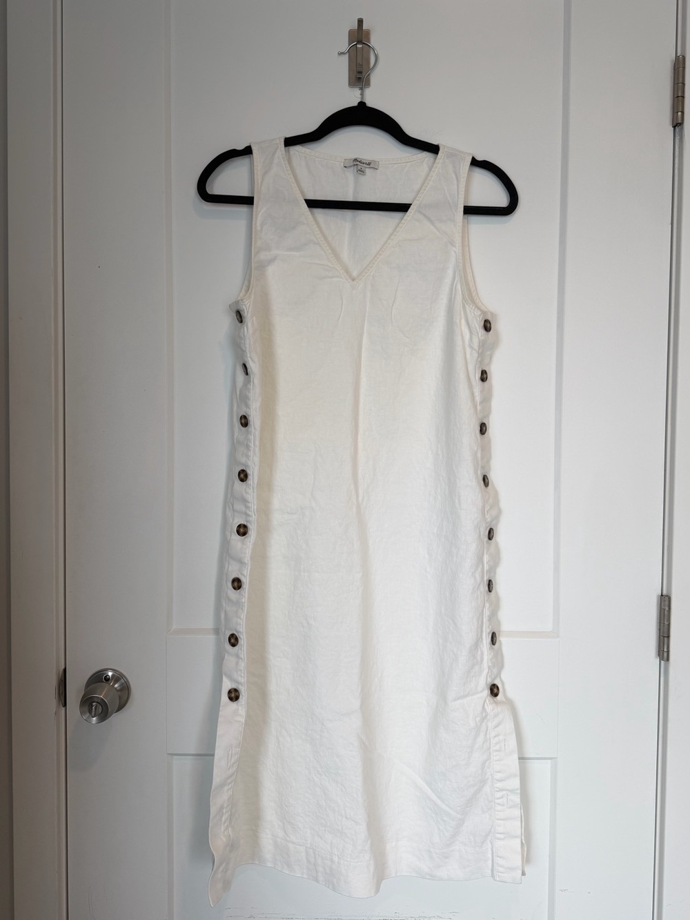 Madewell Linen Cotton Side-Button Midi Dress White M - Picture 4 of 8